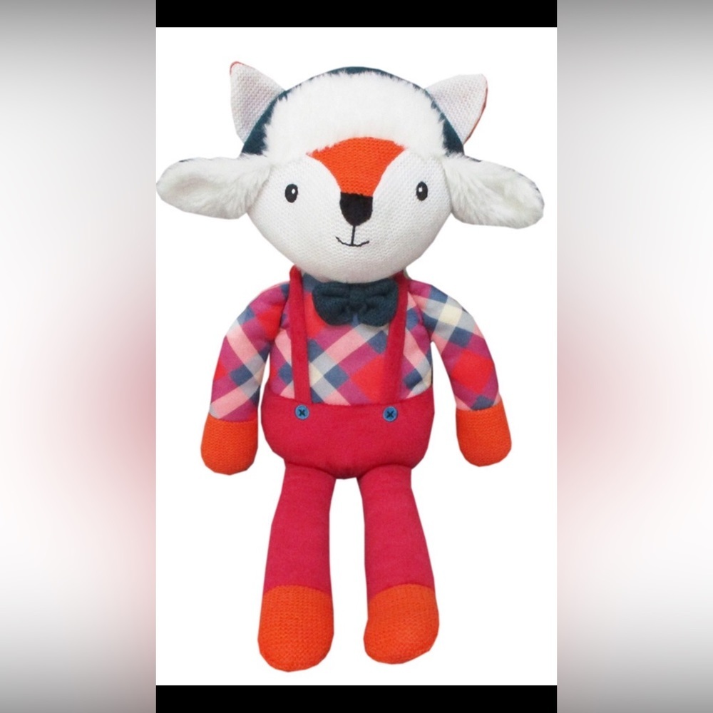Red Suspenders green bow tie Holiday plaid Christmas Winter Fox plushie Toy